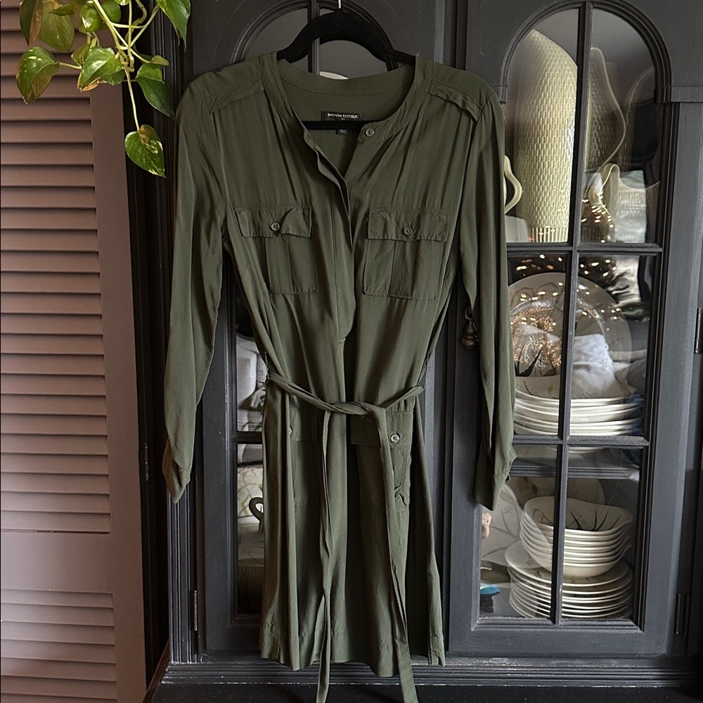 Banana Republic Utility Shirt Dress in Olive